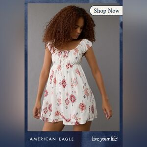 American Eagle Outfitters White and Red Mini Dress